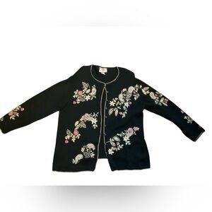 Vintage Tiara International Grandma Knit Floral Embroidered Cardigan Sweater